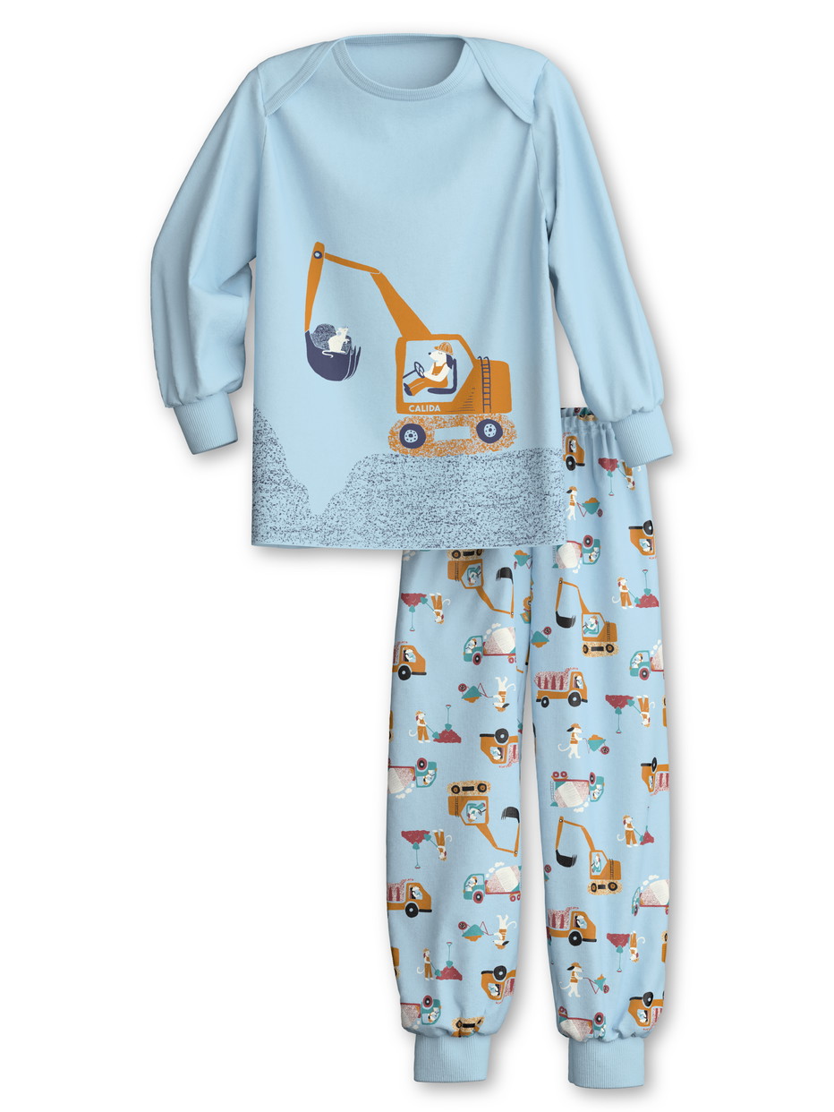 Figli - Pigiama con polsini in 100% cotone di colore Blu, Modello, della serie Toddlers Worker di CALIDA, Vista frontale, Sfondo bianco