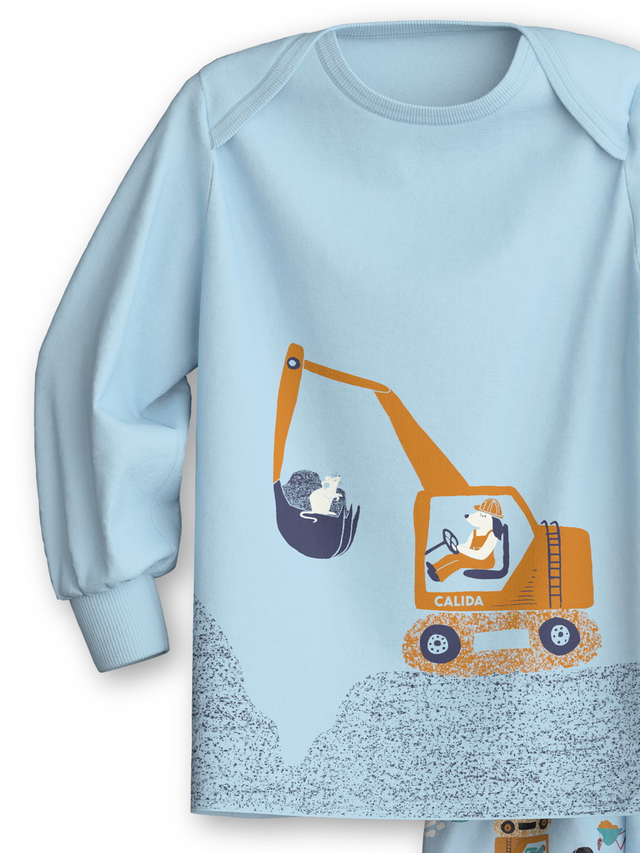 Figli - Pigiama con polsini in 100% cotone di colore Blu, Modello, della serie Toddlers Worker di CALIDA, Vista frontale, Sfondo bianco