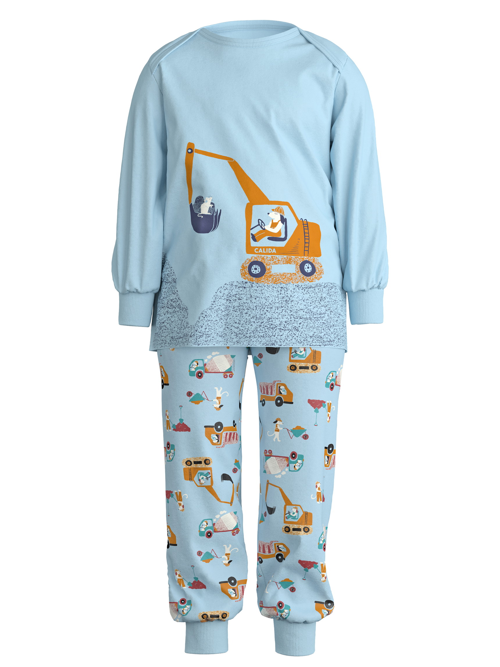 Kinder - Bündchen-Pyjama aus 100% Baumwolle in Blau, Gemustert aus Serie Toddlers Worker von CALIDA