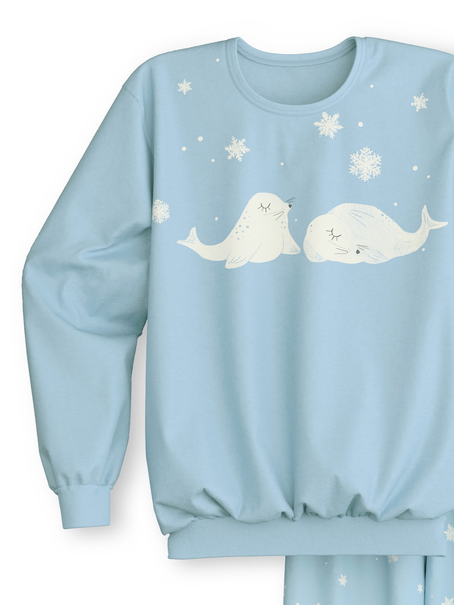 Kinder - Bündchen-Pyjama aus 100% Baumwolle in Blau, Motiv aus Serie Kids Snowflakes von CALIDA, Vorderansicht, Weißer Hintergrund