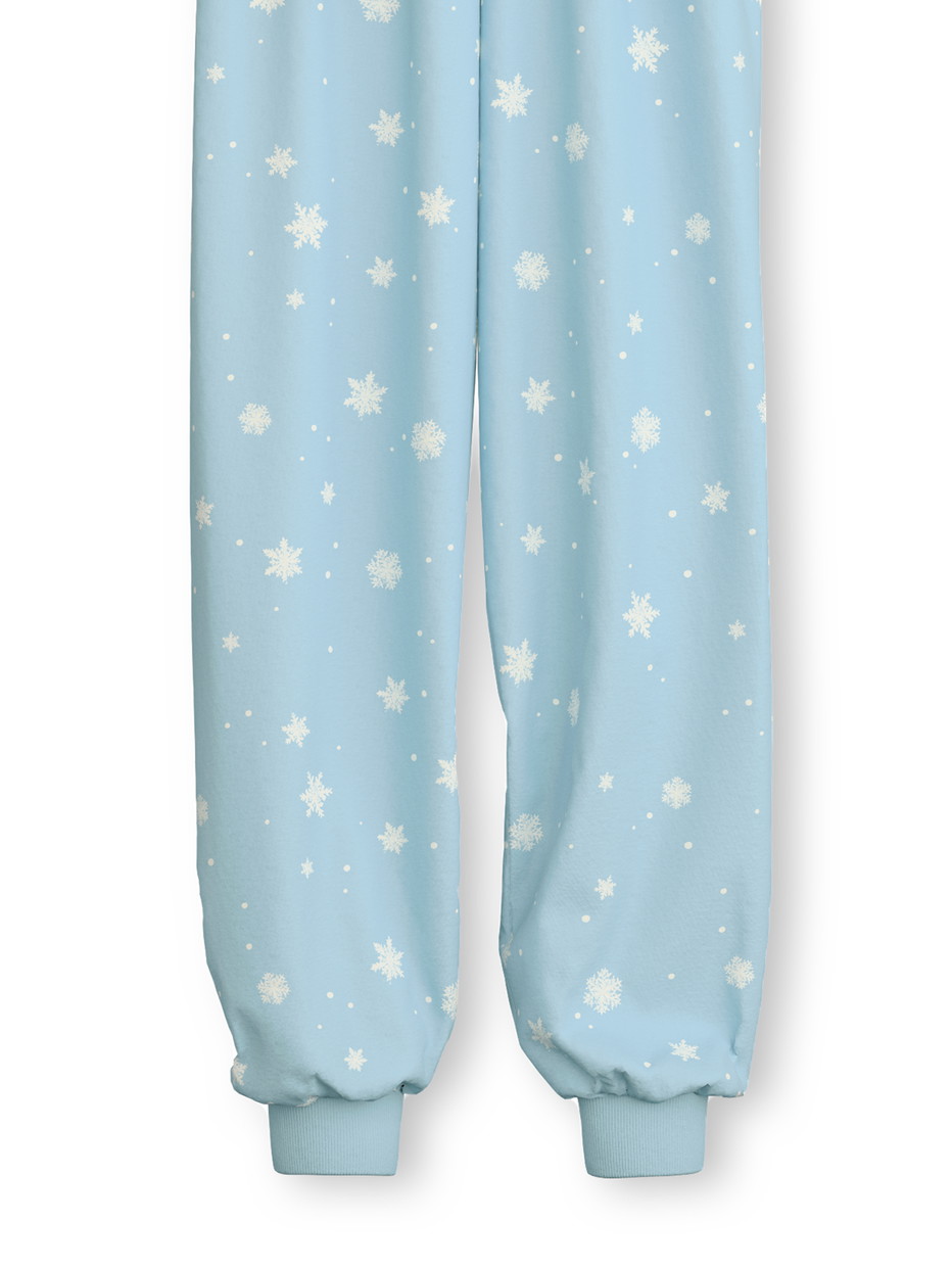 Kinder - Bündchen-Pyjama aus 100% Baumwolle in Blau, Motiv aus Serie Kids Snowflakes von CALIDA, Vorderansicht, Weißer Hintergrund