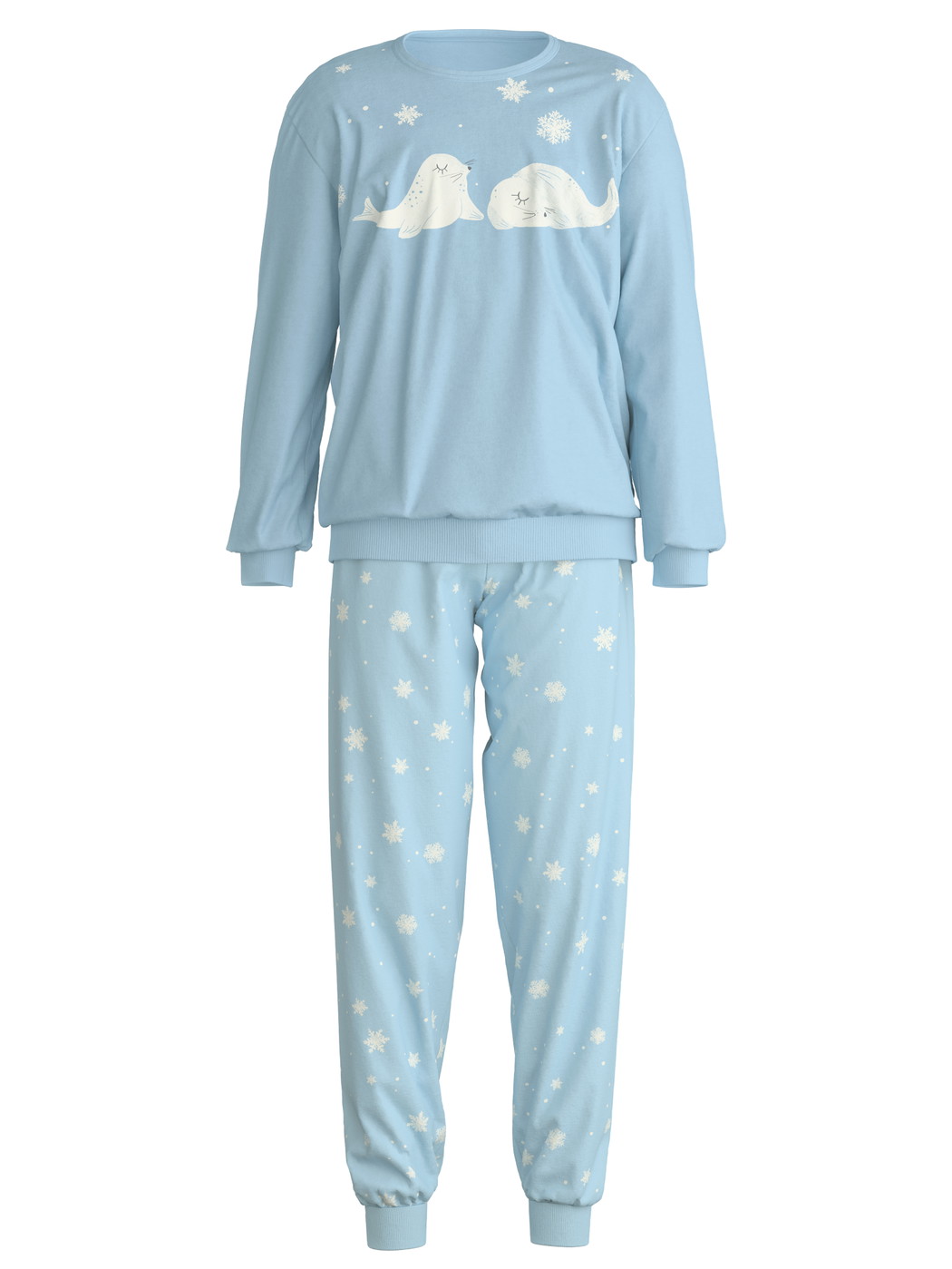 Kinder - Bündchen-Pyjama aus 100% Baumwolle in Blau, Motiv aus Serie Kids Snowflakes von CALIDA
