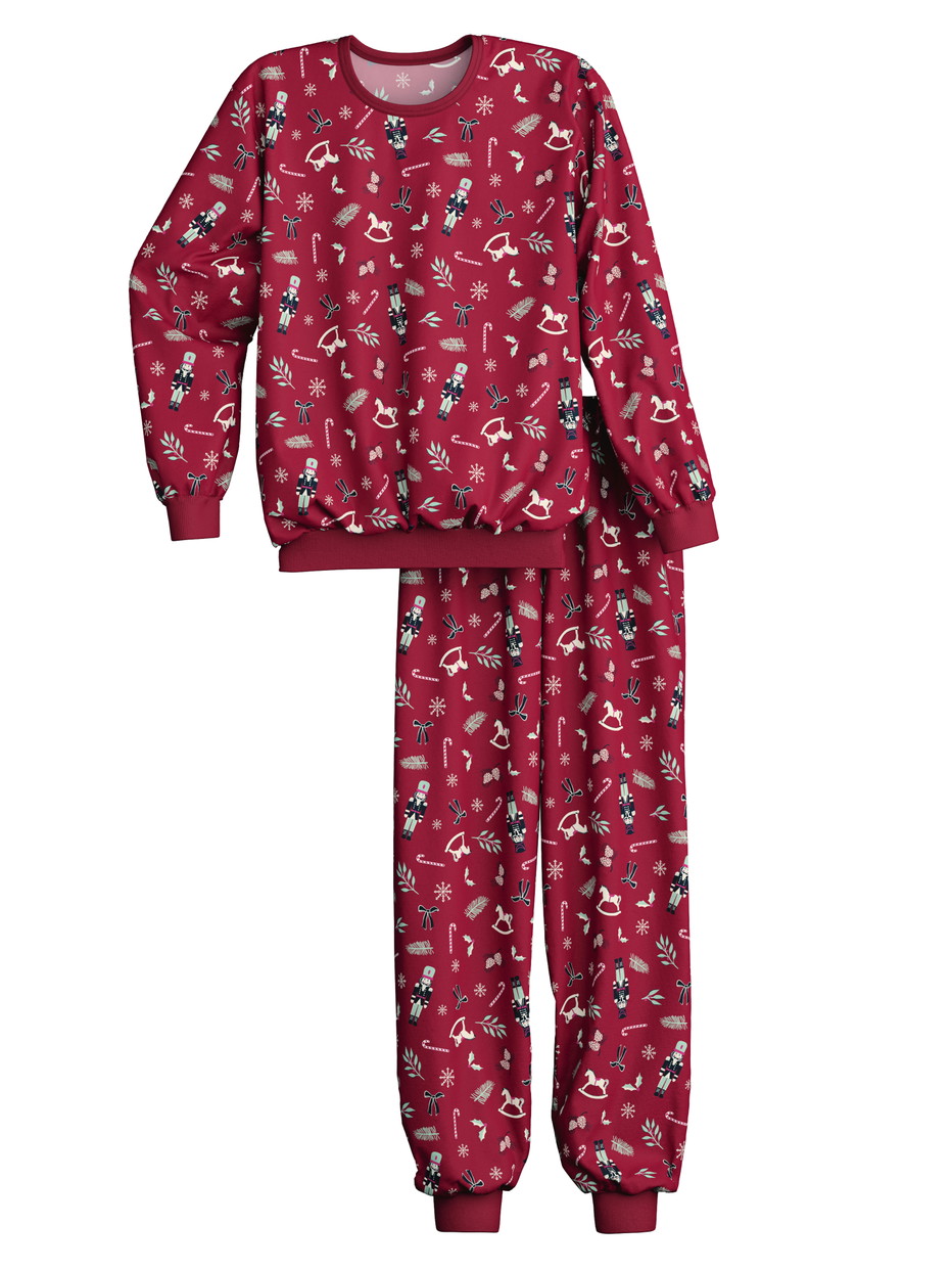 Kinder - Bündchen-Pyjama aus 100% Baumwolle in Rot, Gemustert aus Serie Family & Friends von CALIDA, Vorderansicht, Weißer Hintergrund