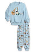 Kinder - Bündchen-Pyjama aus 100% Baumwolle in Blau, Gemustert aus Serie Toddlers Worker von CALIDA, Vorderansicht, Weißer Hintergrund