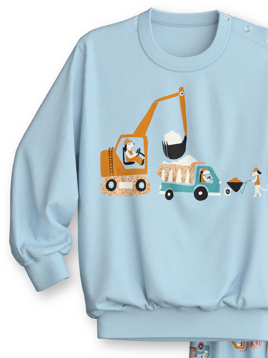 Kinder - Bündchen-Pyjama aus 100% Baumwolle in Blau, Gemustert aus Serie Toddlers Worker von CALIDA, Vorderansicht, Weißer Hintergrund