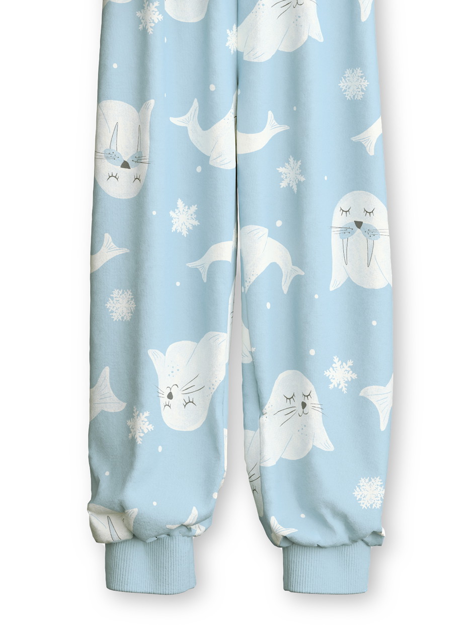 Kinder - Bündchen-Pyjama aus 100% Baumwolle in Blau, Gemustert aus Serie Toddlers Seal von CALIDA, Vorderansicht, Weißer Hintergrund