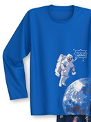 Figli - Pigiami, lunghi in 100% cotone di colore Blu, Modello, della serie Kids Space di CALIDA, Vista frontale, Sfondo bianco