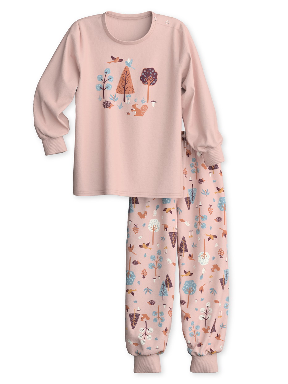 Kids - Pyjama with cuff made of 100% Cotton in Pink, Patterned, from the Toddlers Forest series by CALIDA, Front view, White background