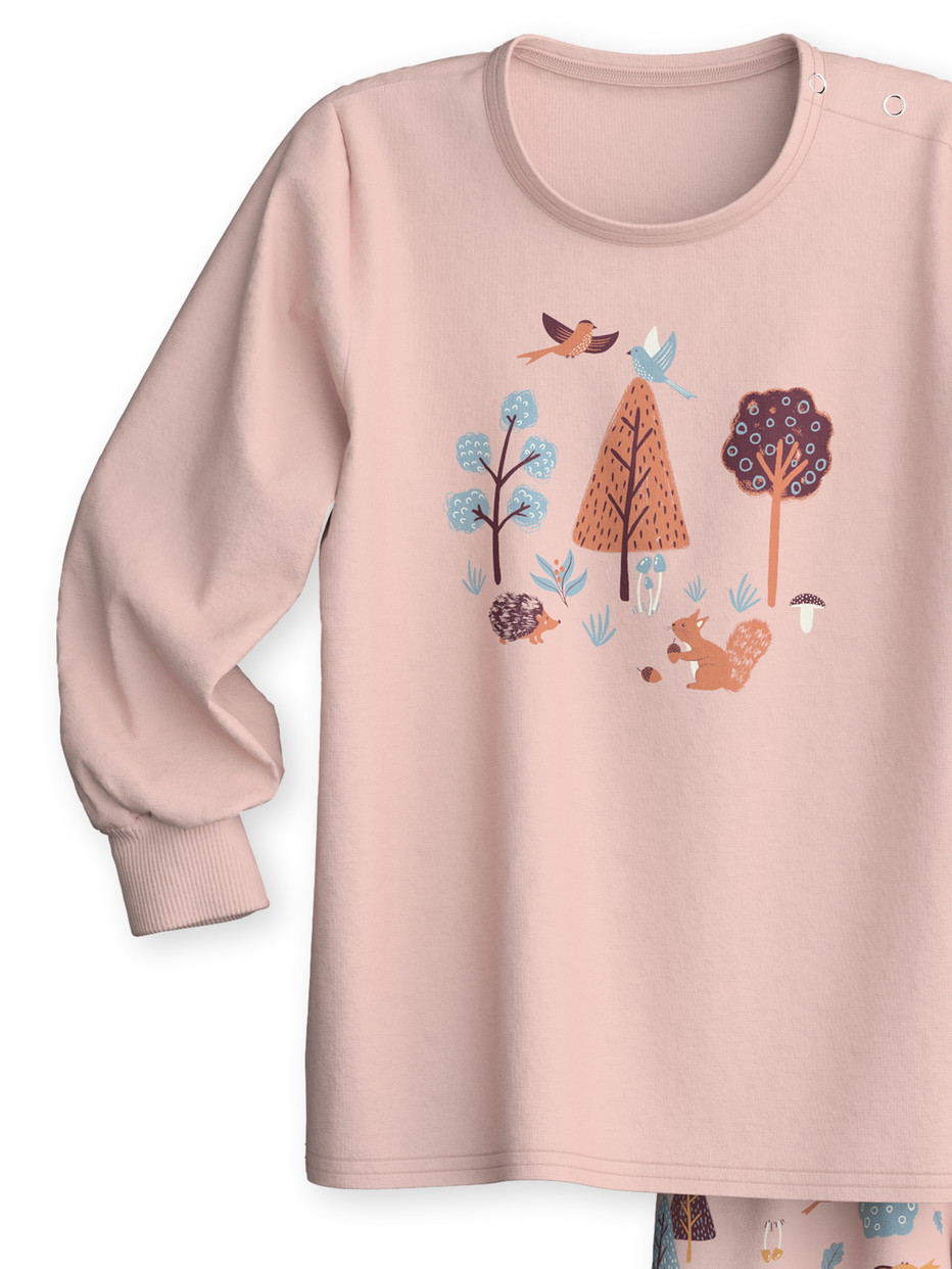 Kids - Pyjama with cuff made of 100% Cotton in Pink, Patterned, from the Toddlers Forest series by CALIDA, Front view, White background