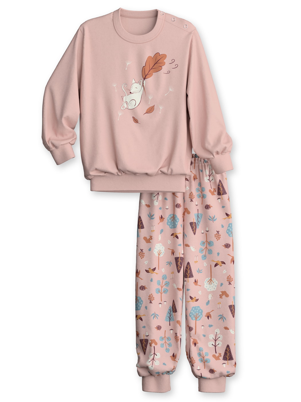 Kids - Pyjama with cuff made of 100% Cotton in Pink, Patterned, from the Toddlers Forest series by CALIDA, Front view, White background