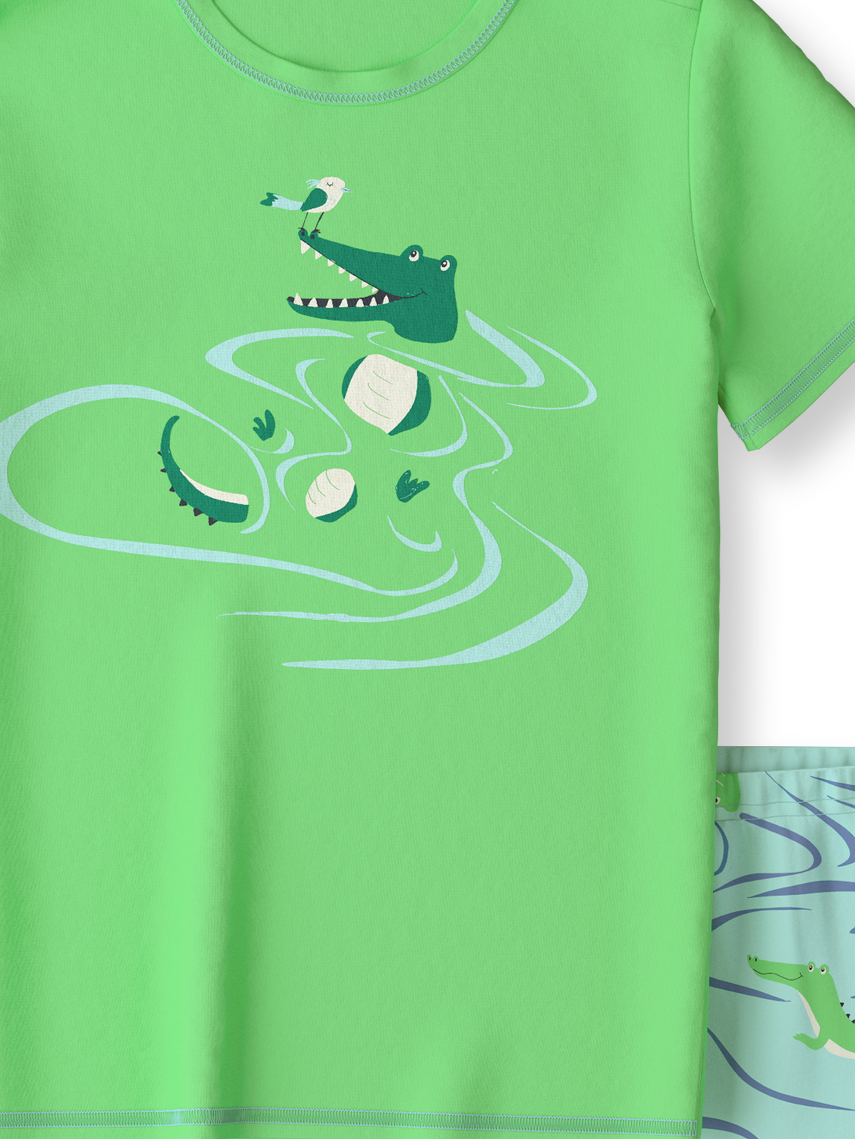 Kinder - Kurz-Pyjama aus 100% Baumwolle in Grün, Motiv aus Serie Toddlers Crocodile von CALIDA