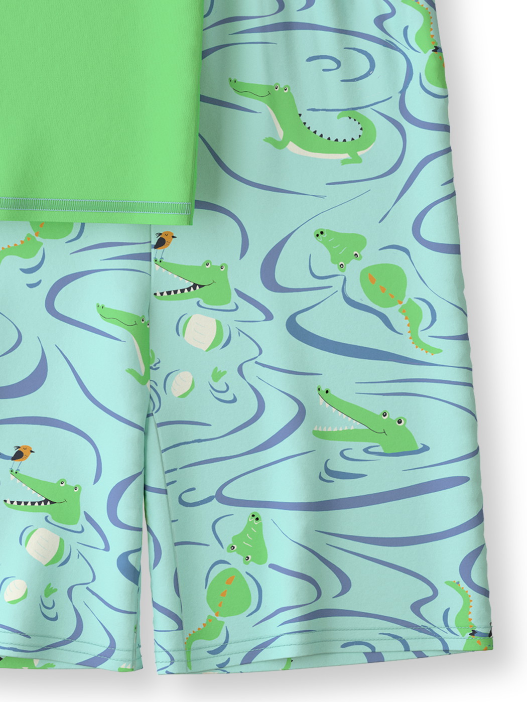 Enfant - Pyjama court en 100% coton de couleur Vert, Motif, de la série Toddlers Crocodile de CALIDA