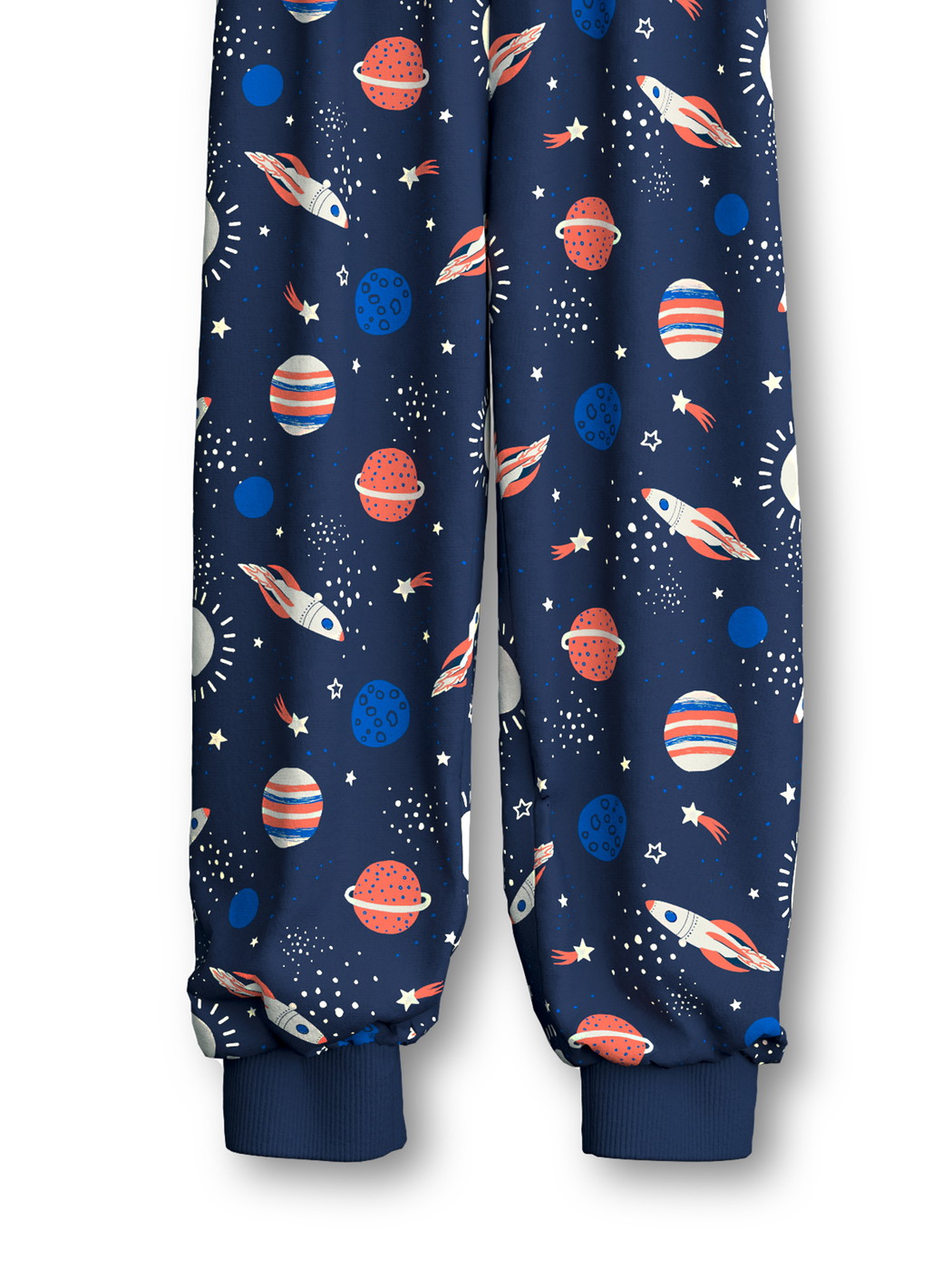 Kinder - Bündchen-Pyjama aus 100% Baumwolle in Blau, Gemustert aus Serie Toddlers Space von CALIDA, Vorderansicht, Weißer Hintergrund