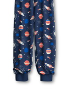 Kinder - Bündchen-Pyjama aus 100% Baumwolle in Blau, Gemustert aus Serie Toddlers Space von CALIDA, Vorderansicht, Weißer Hintergrund