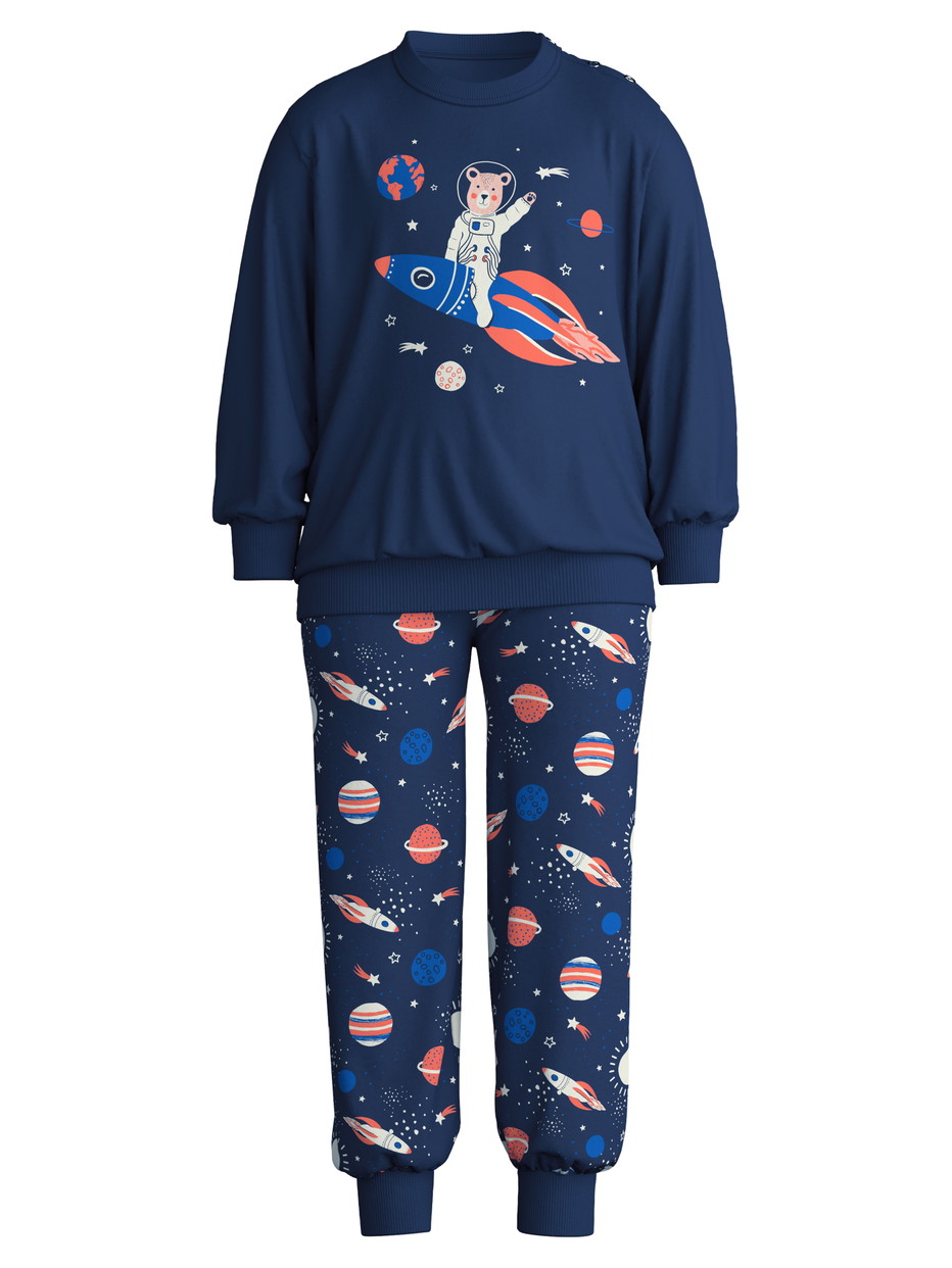 Kinder - Bündchen-Pyjama aus 100% Baumwolle in Blau, Gemustert aus Serie Toddlers Space von CALIDA