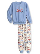 Figli - Pigiama con polsini in 100% cotone di colore Blu, , della serie Kids Forest di CALIDA, Vista frontale, Sfondo bianco