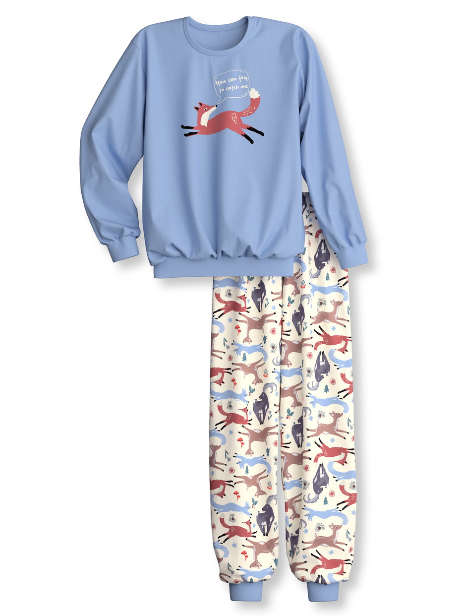 Figli - Pigiama con polsini in 100% cotone di colore Blu, , della serie Kids Forest di CALIDA, Vista frontale, Sfondo bianco