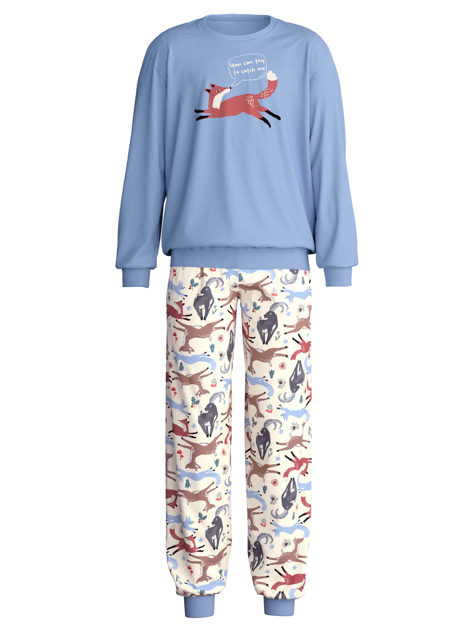 Figli - Pigiama con polsini in 100% cotone di colore Blu, , della serie Kids Forest di CALIDA