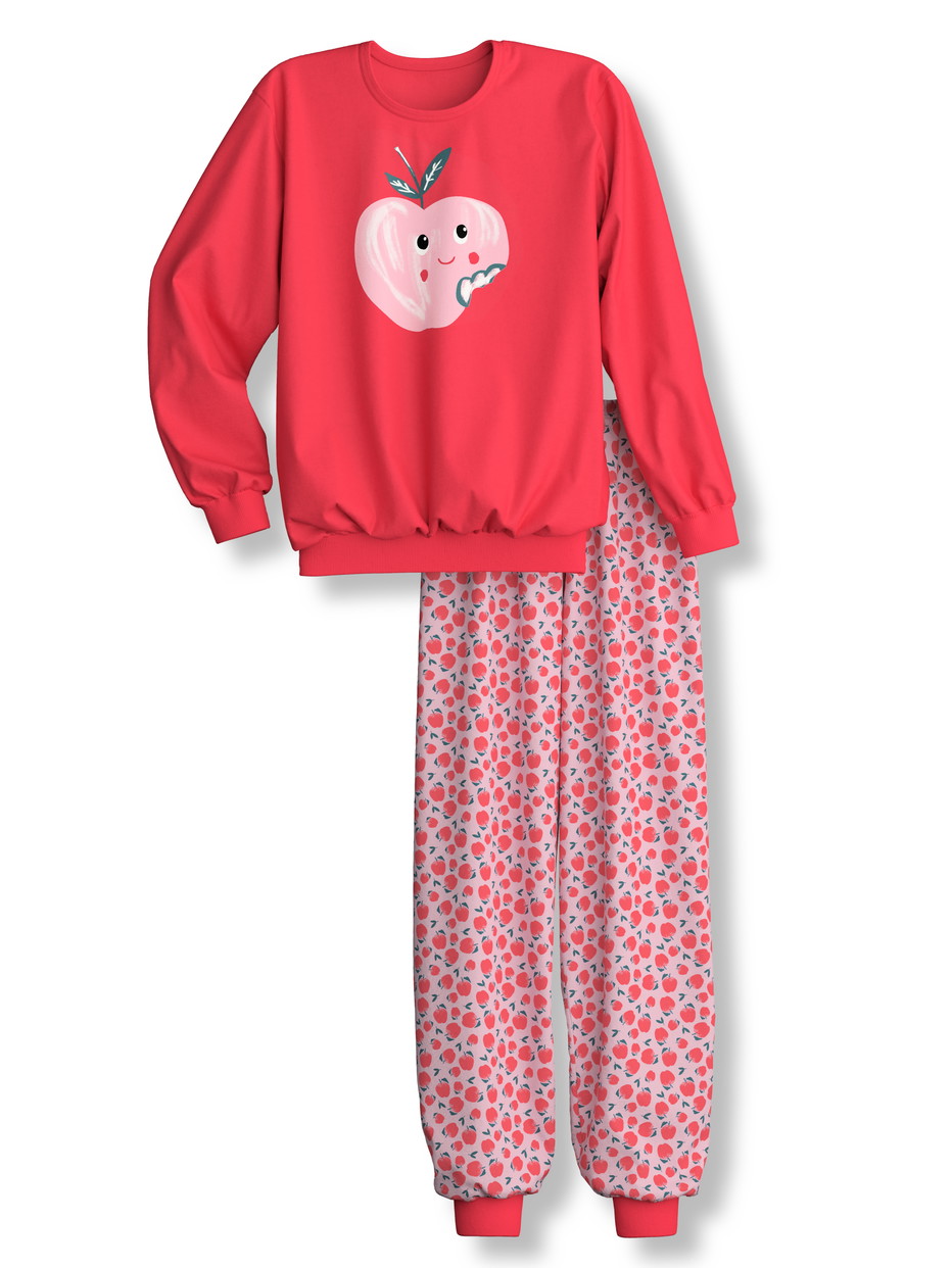 Figli - Pigiama con polsini in 100% cotone di colore Rosso, , della serie Kids Fruits di CALIDA, Vista frontale, Sfondo bianco