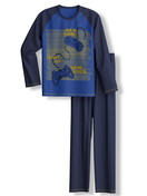 Kinder - Pyjama, lang aus 100% Baumwolle in Blau, Motiv aus Serie Kids Game von CALIDA, Vorderansicht, Weißer Hintergrund