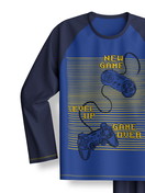 Kinder - Pyjama, lang aus 100% Baumwolle in Blau, Motiv aus Serie Kids Game von CALIDA, Vorderansicht, Weißer Hintergrund