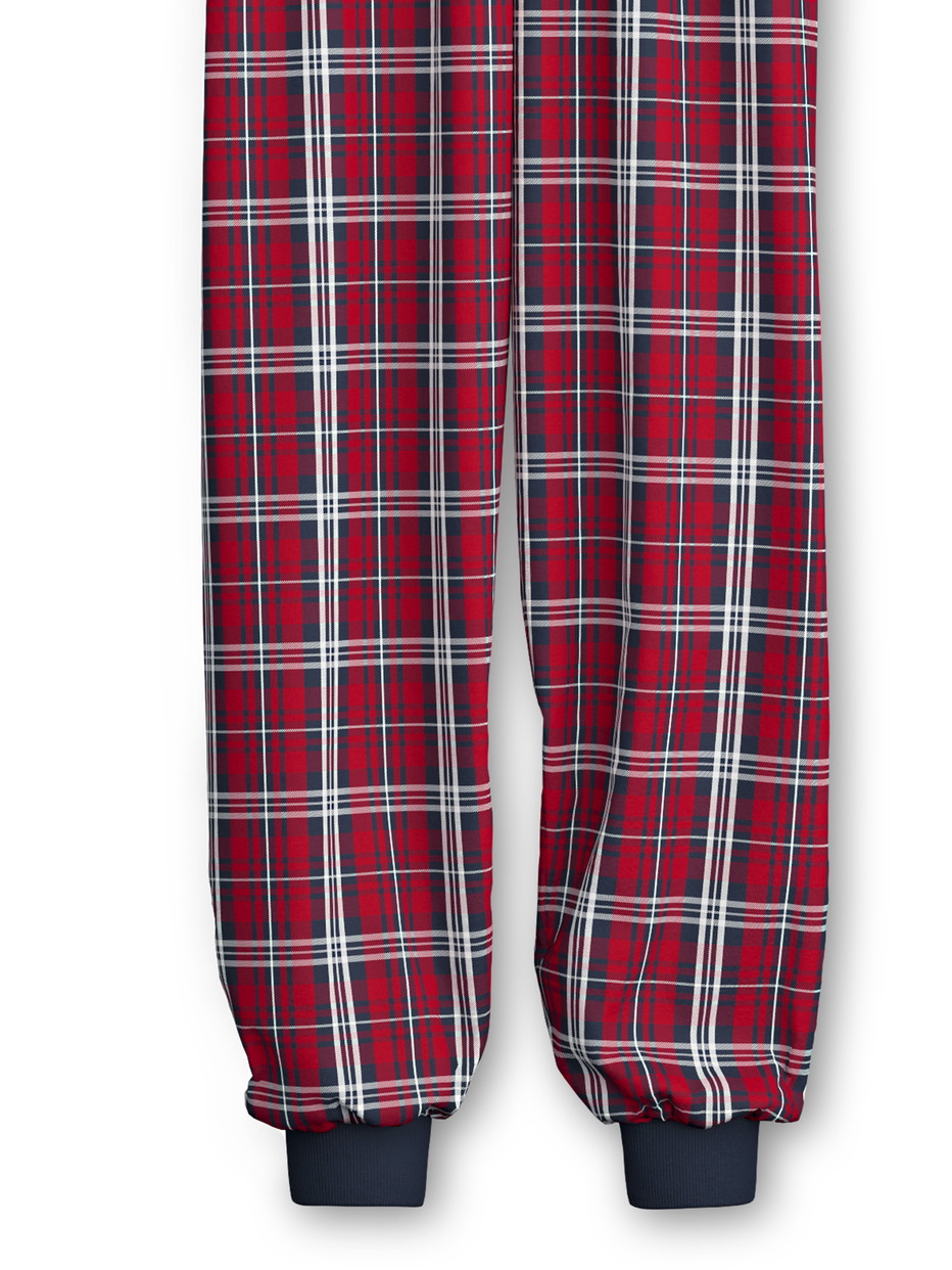 Kinder - Bündchen-Pyjama aus 100% Baumwolle in Blau, Gemustert aus Serie Family & Friends von CALIDA, Vorderansicht, Weißer Hintergrund