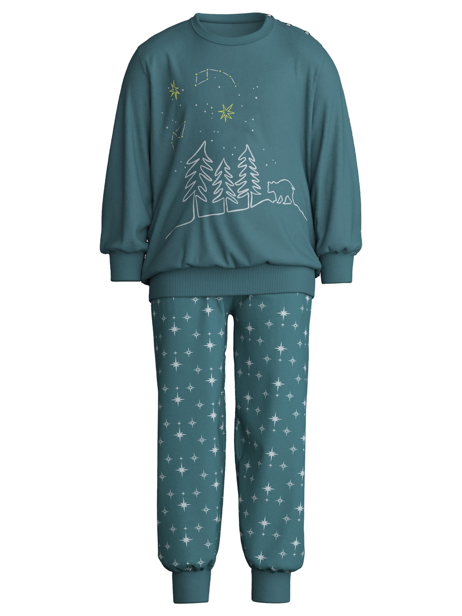 Kinder - Bündchen-Pyjama aus 100% Baumwolle in Grün, Motiv aus Serie Toddlers Stars von CALIDA