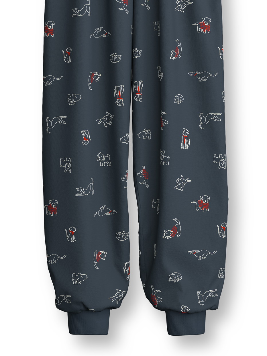 Kinder - Bündchen-Pyjama aus 100% Baumwolle in Blau, Gemustert aus Serie Family & Friends von CALIDA, Vorderansicht, Weißer Hintergrund