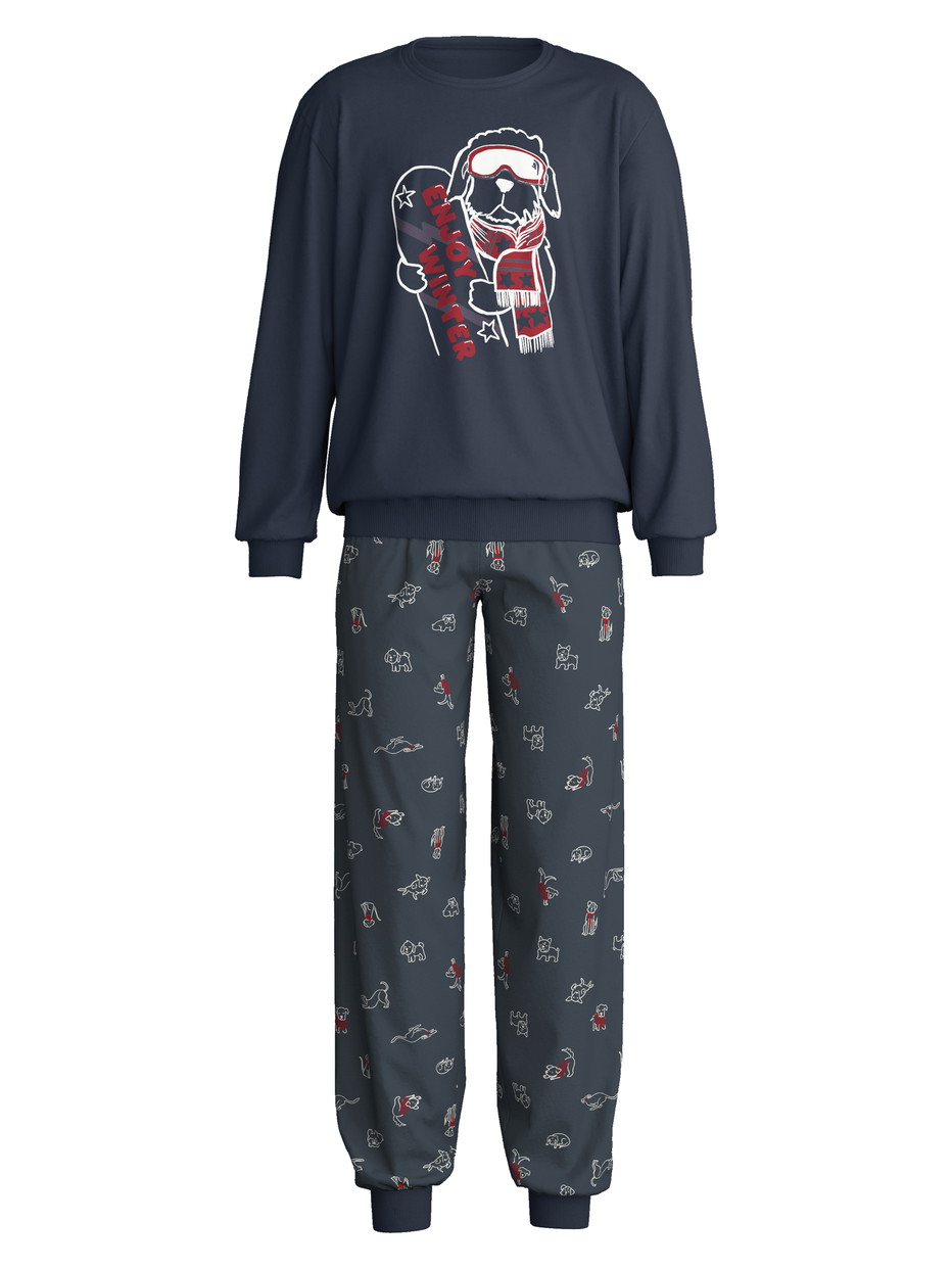 Kinder - Bündchen-Pyjama aus 100% Baumwolle in Blau, Gemustert aus Serie Family & Friends von CALIDA