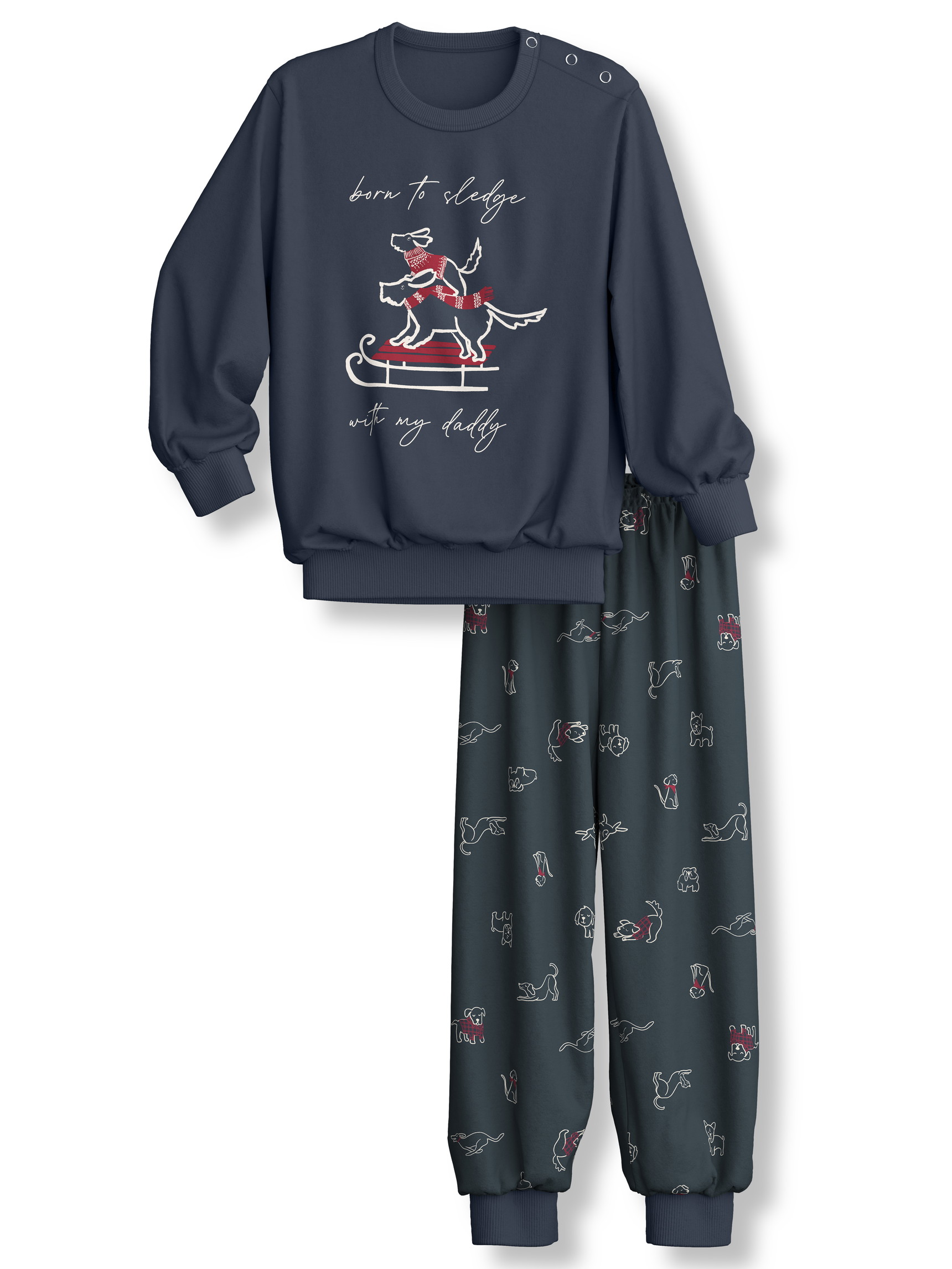 Kinder - Bündchen-Pyjama aus 100% Baumwolle in Grau,  aus Serie Family & Friends von CALIDA, Vorderansicht, Weißer Hintergrund