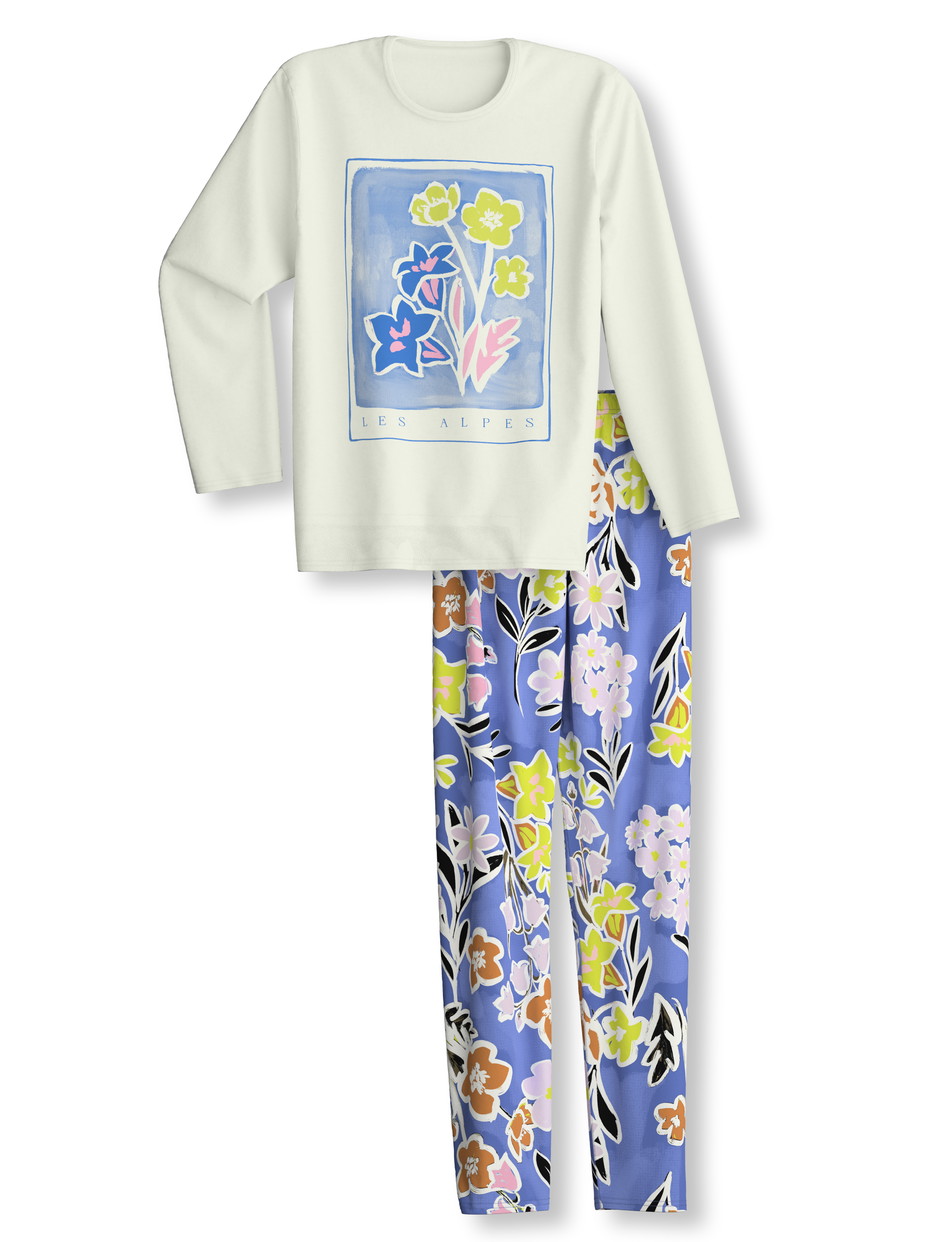 Figli - Pigiami, lunghi in 100% cotone di colore Viola, , della serie Kids Flowers di CALIDA, Vista frontale, Sfondo bianco