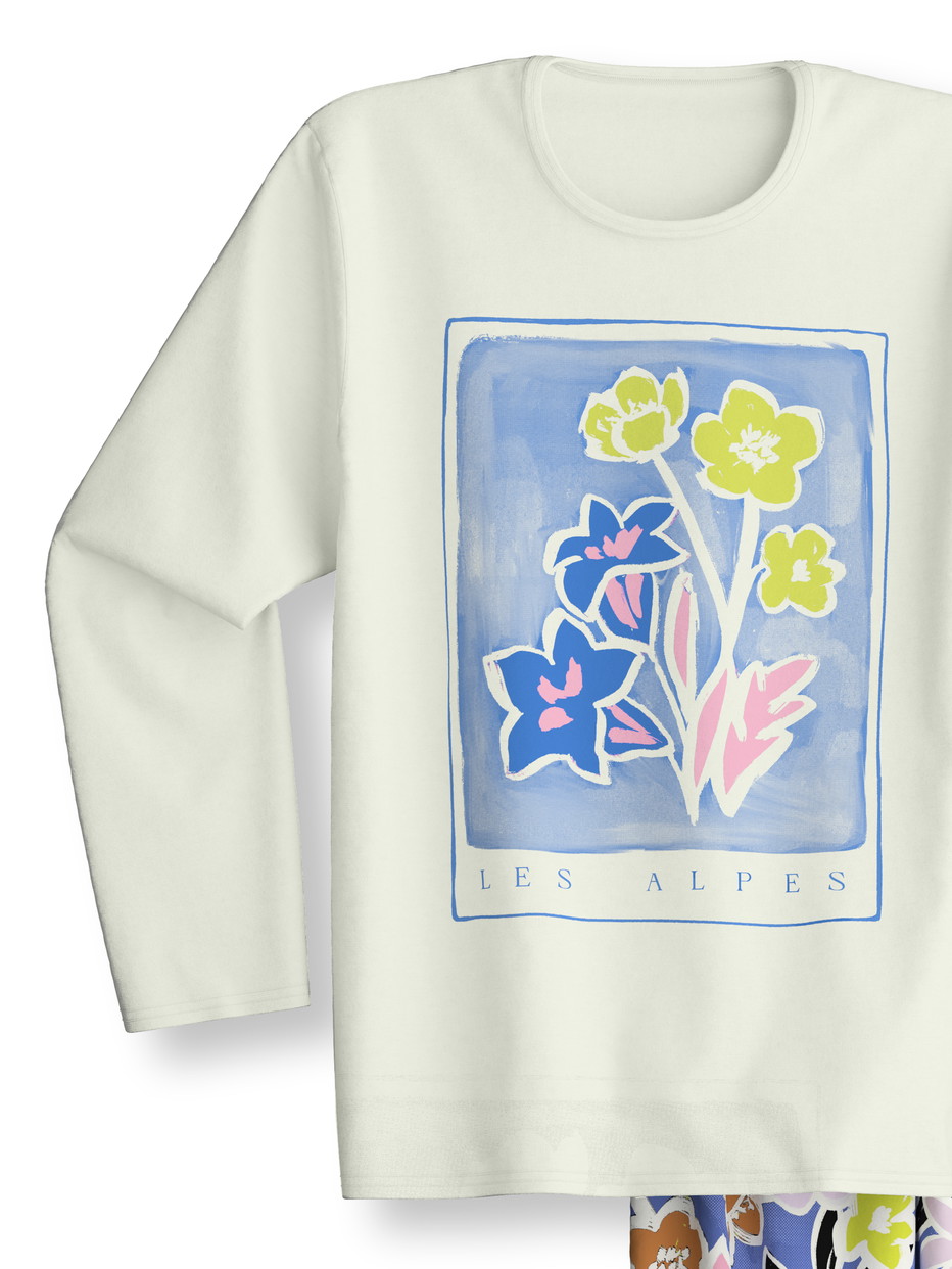Figli - Pigiami, lunghi in 100% cotone di colore Viola, , della serie Kids Flowers di CALIDA, Vista frontale, Sfondo bianco