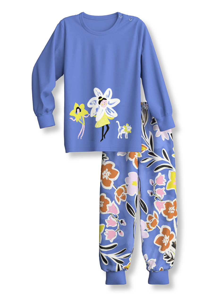 Figli - Pigiama con polsini in 100% cotone di colore Viola, , della serie Toddlers Flowers di CALIDA, Vista frontale, Sfondo bianco