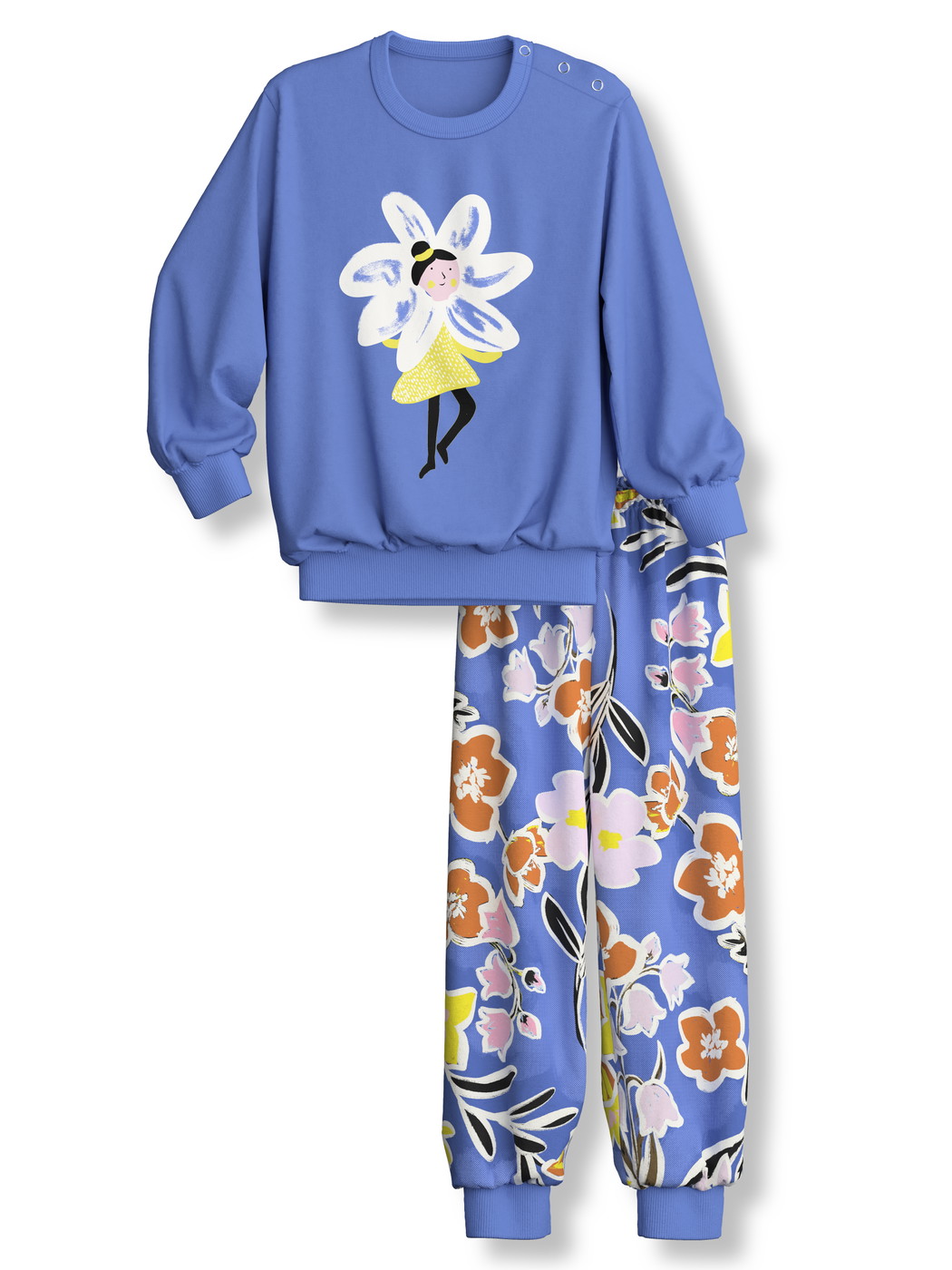 Kinder - Bündchen-Pyjama aus 100% Baumwolle in Violett,  aus Serie Toddlers Flowers von CALIDA, Vorderansicht, Weißer Hintergrund