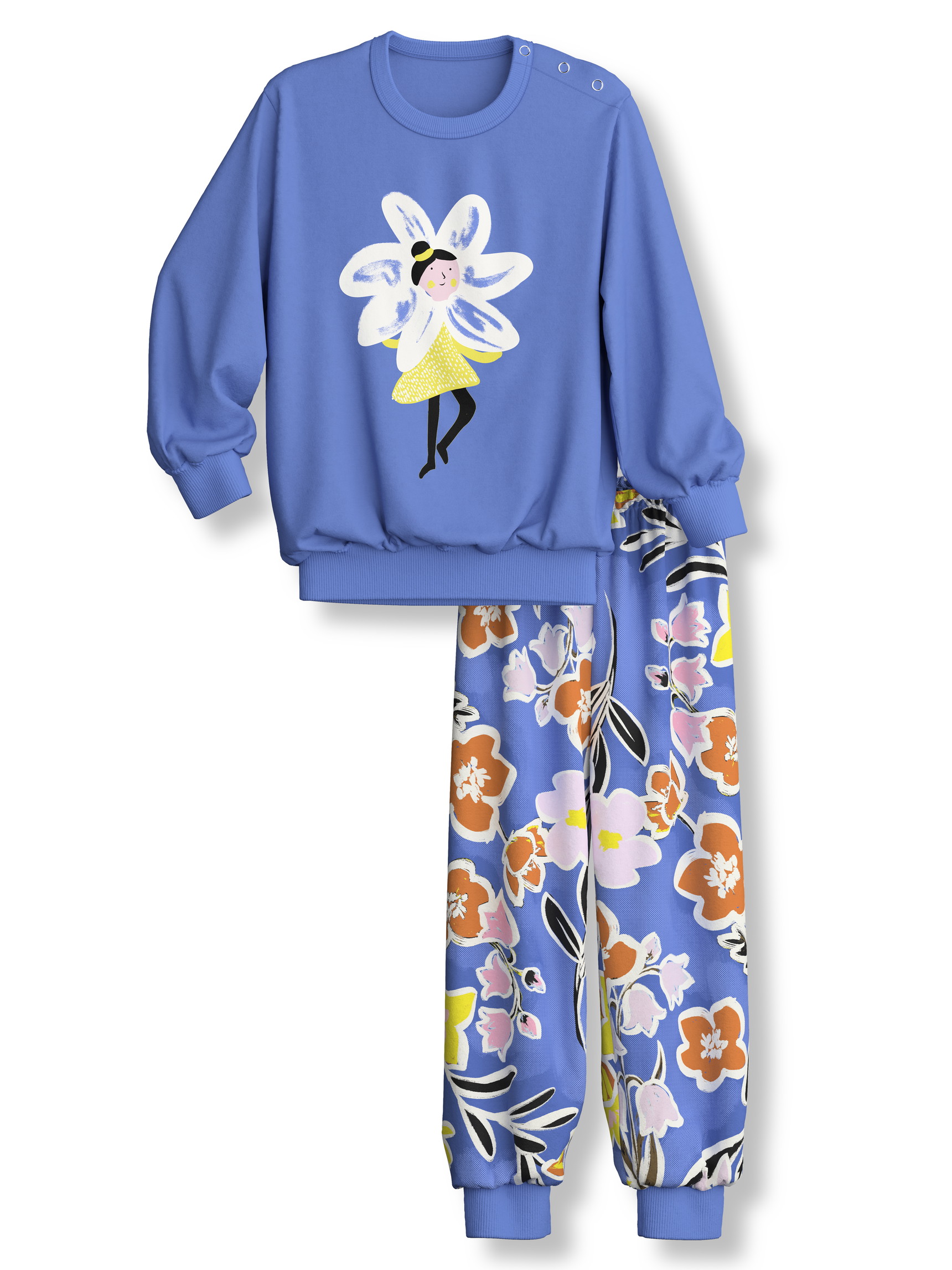 Kids - Pyjama with cuff made of 100% Cotton in Purple, Motif, from the Toddlers Flowers series by CALIDA, Front view, White background
