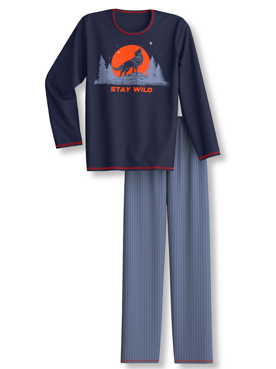 Kinder - Pyjama, lang aus 100% Baumwolle in Blau,  aus Serie Kids Outdoor von CALIDA, Vorderansicht, Weißer Hintergrund