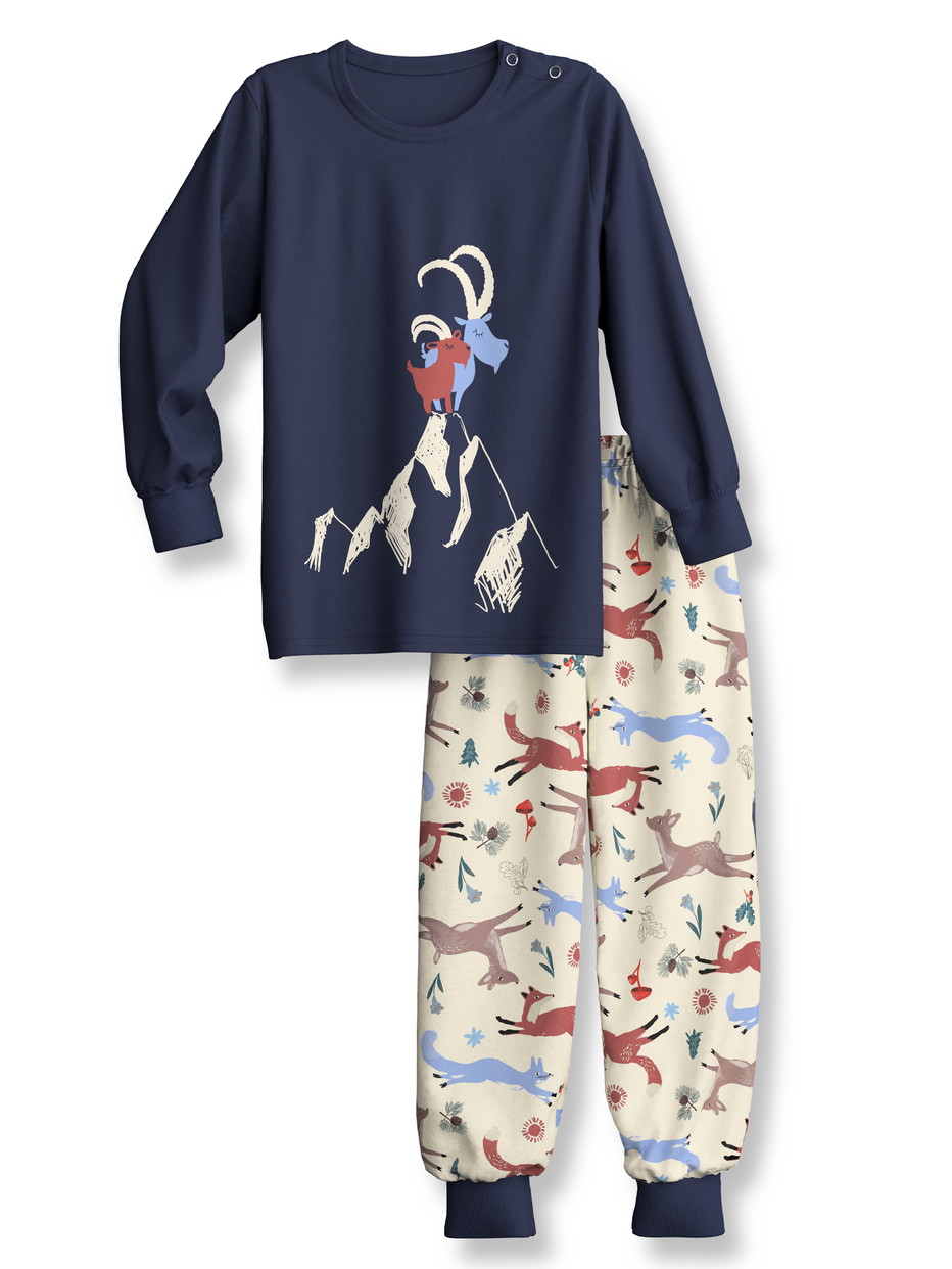 Figli - Pigiama con polsini in 100% cotone di colore Blu, Motivo, della serie Toddlers Outdoor di CALIDA, Vista frontale, Sfondo bianco