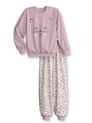 Kinder - Bündchen-Pyjama aus 100% Baumwolle in Hellpink,  aus Serie Kids Cat von CALIDA, Vorderansicht, Weißer Hintergrund