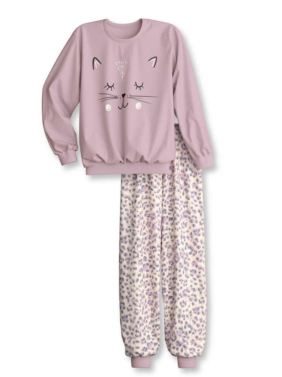 Figli - Pigiama con polsini in 100% cotone di colore Rosa chiaro, , della serie Kids Cat di CALIDA, Vista frontale, Sfondo bianco