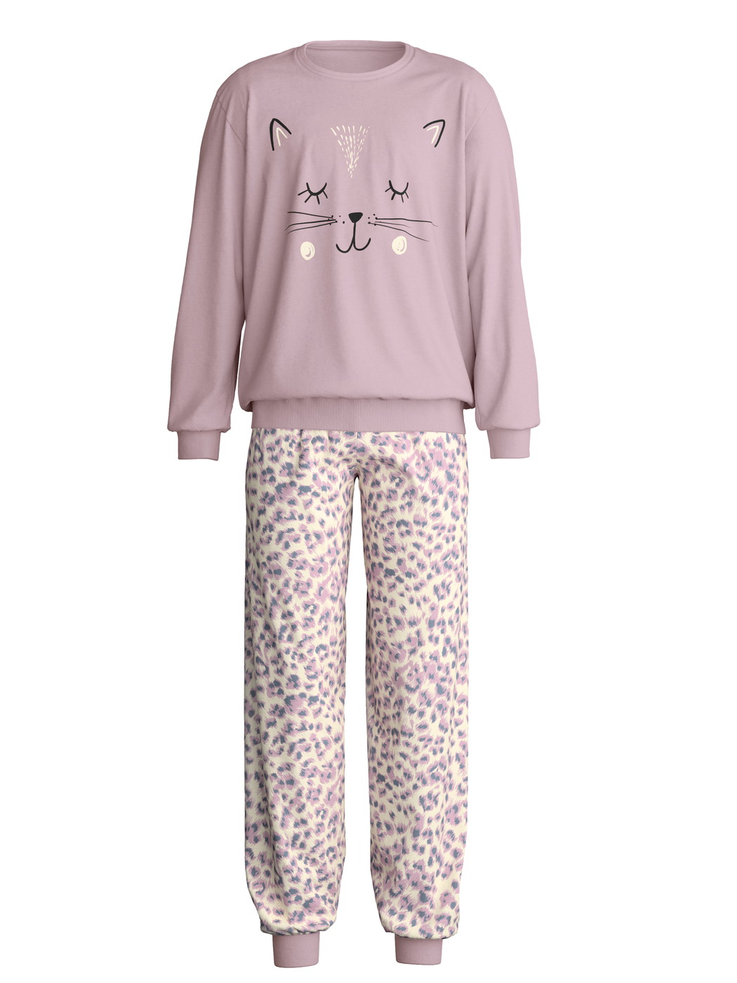 Kinder - Bündchen-Pyjama aus 100% Baumwolle in Hellpink,  aus Serie Kids Cat von CALIDA