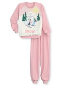 Enfant - Pyjama avec bords élastiques en 100% coton de couleur Rose, À motifs, de la série Kids Ski Resort de CALIDA, Vue de face, Fond blanc