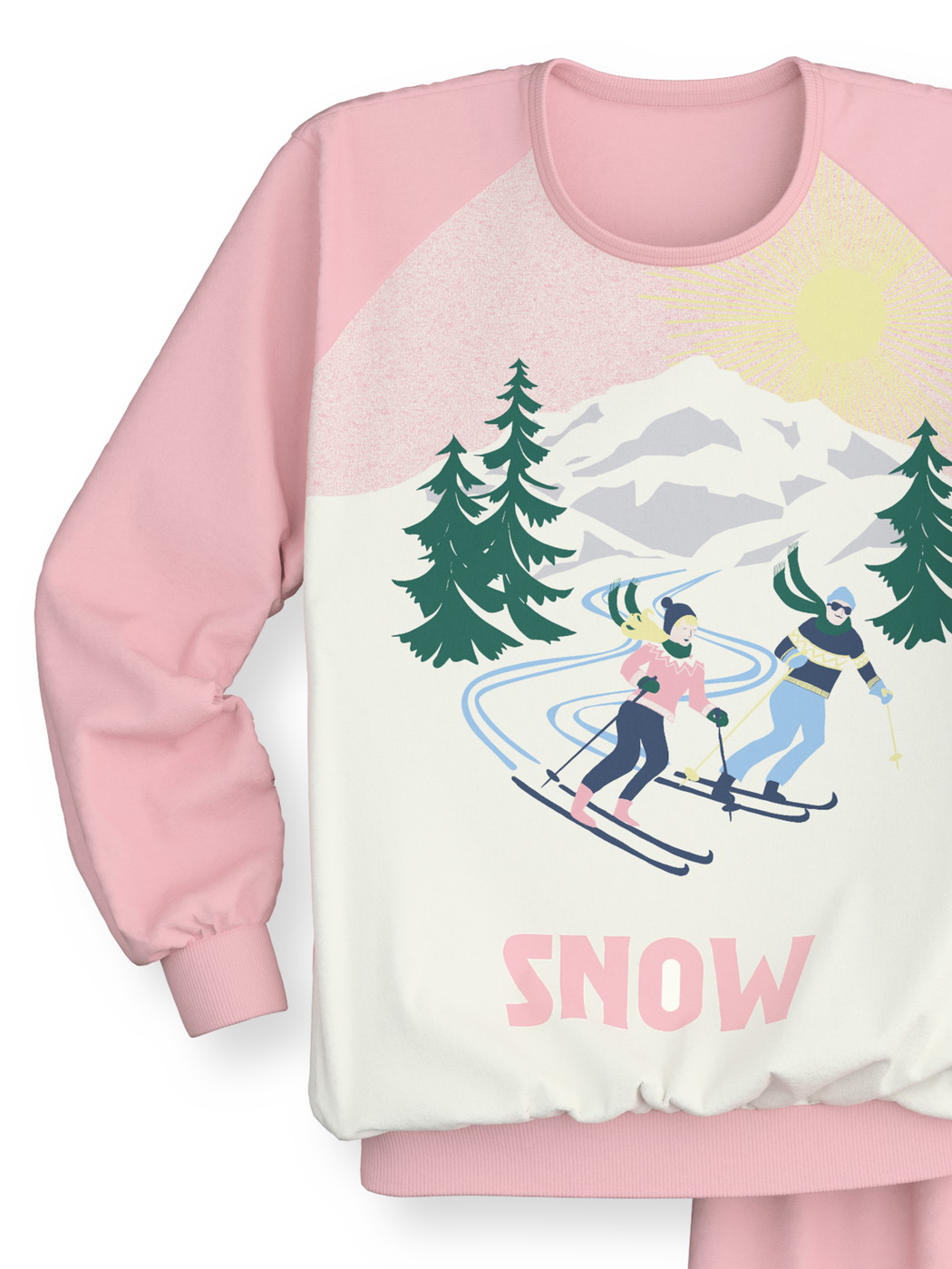 Enfant - Pyjama avec bords élastiques en 100% coton de couleur Rose, À motifs, de la série Kids Ski Resort de CALIDA, Vue de face, Fond blanc