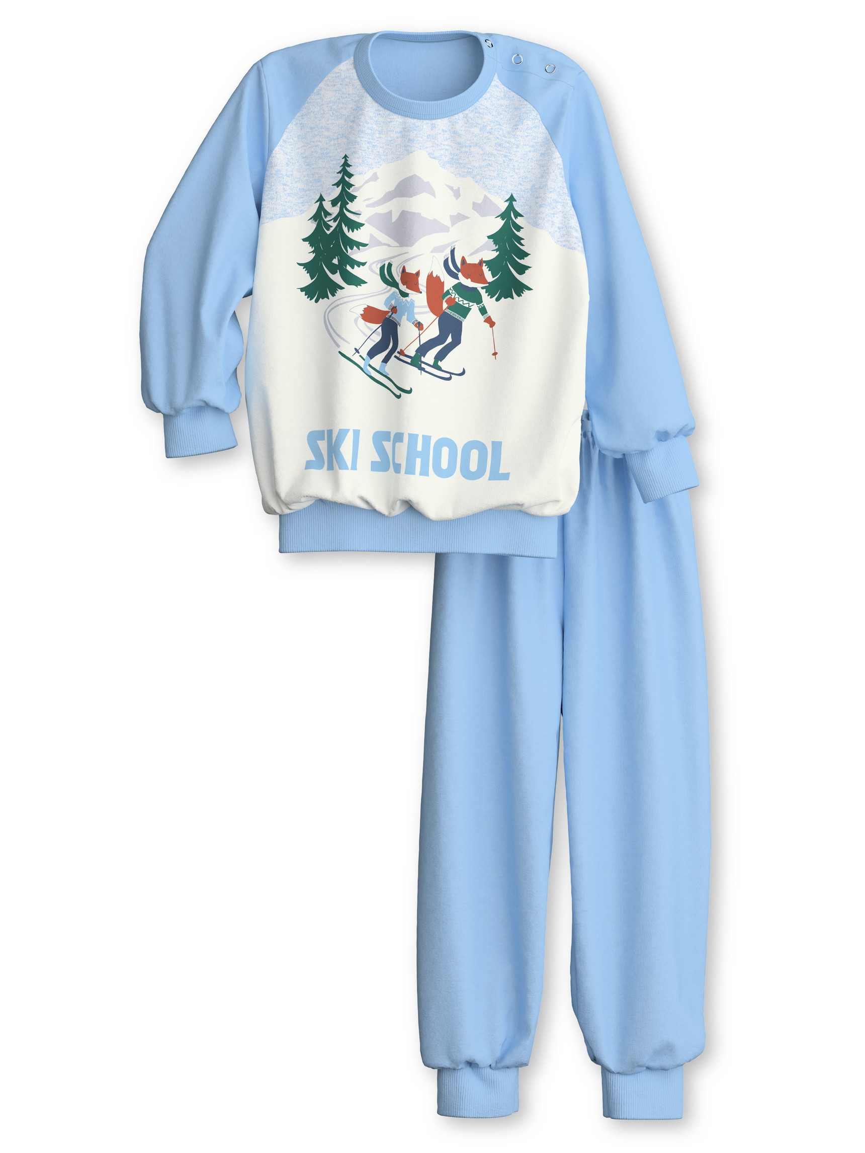 Kids - Pyjama with cuff made of 100% Cotton in Blue, Motif, from the Toddlers Ski Resort series by CALIDA, Front view, White background