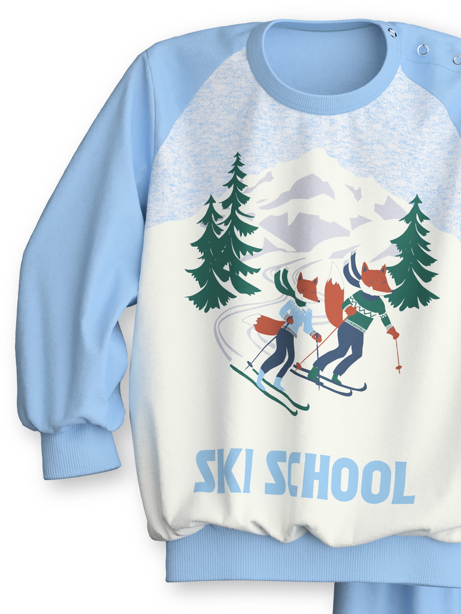 Kids - Pyjama with cuff made of 100% Cotton in Blue, Motif, from the Toddlers Ski Resort series by CALIDA, Front view, White background