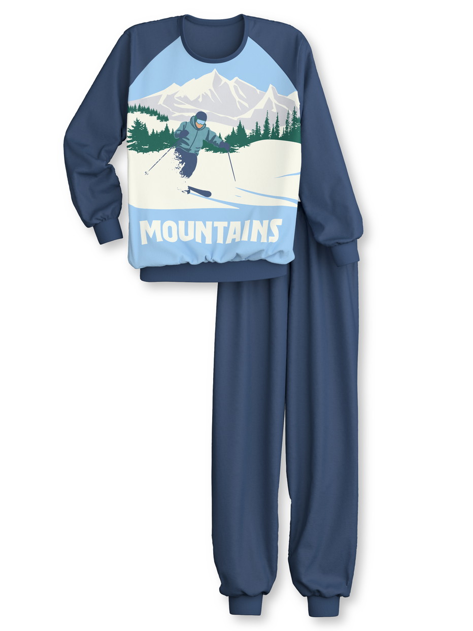 Enfant - Pyjama avec bords élastiques en 100% coton de couleur Bleu, Motif, de la série Kids Ski Resort de CALIDA, Vue de face, Fond blanc
