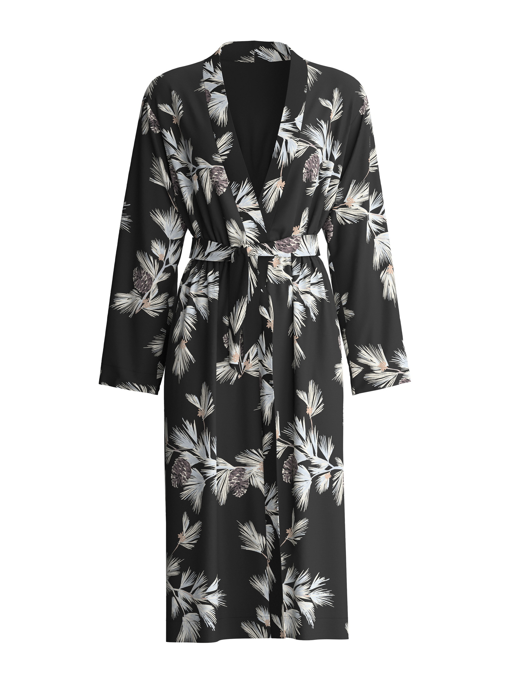 Damen - Kimono, Länge 120cm aus Modal in Schwarz, Floral aus Serie Glimmer M&M von CALIDA