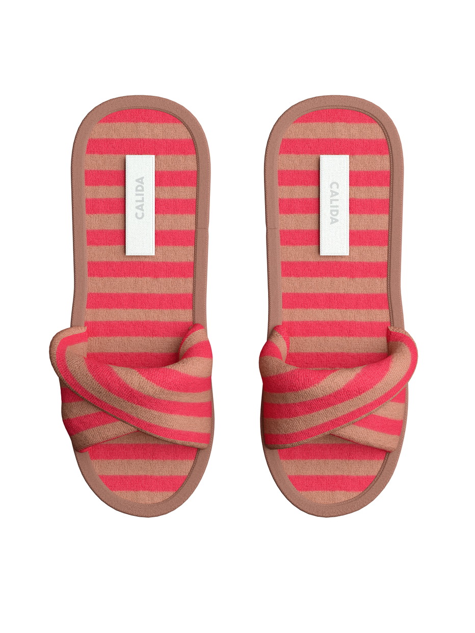 Damen - Slippers aus Baumwolle in Braun, Gestreift aus Serie Lounge Stripe von CALIDA